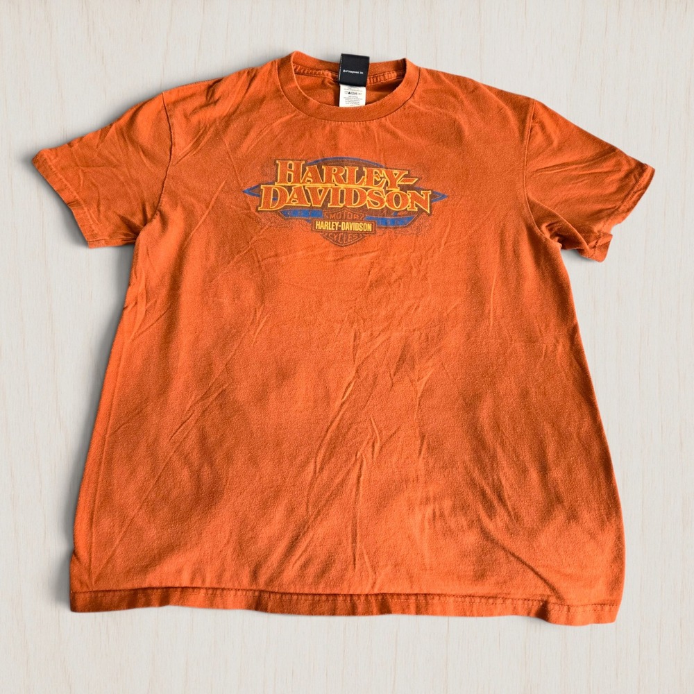 Harley Davidson Branson Missouri Denney's Graphic T-Shirt Orange Mens Med